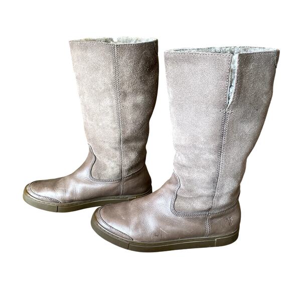 FRYE Gemma Shearling Tall Boots Brown Women's 6.5M Shearling Core Modern Rustic - Picture 2 of 13